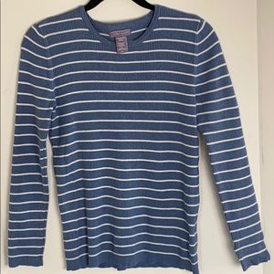 Laura Scott  Woman Long Sleeve Blue Sweater with White Piping Size M